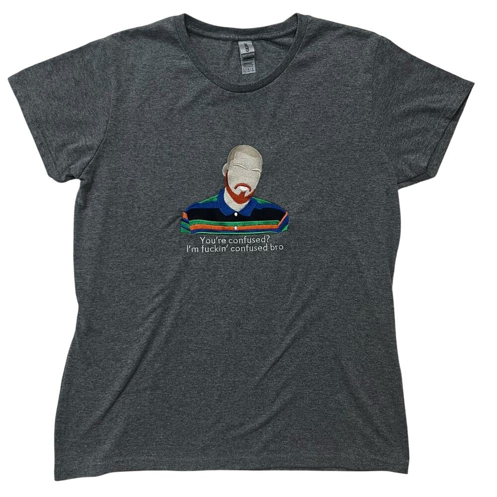 Euphoria Fez T-Shirt Angus Cloud Confused Embroidered Mens Grey Size Large